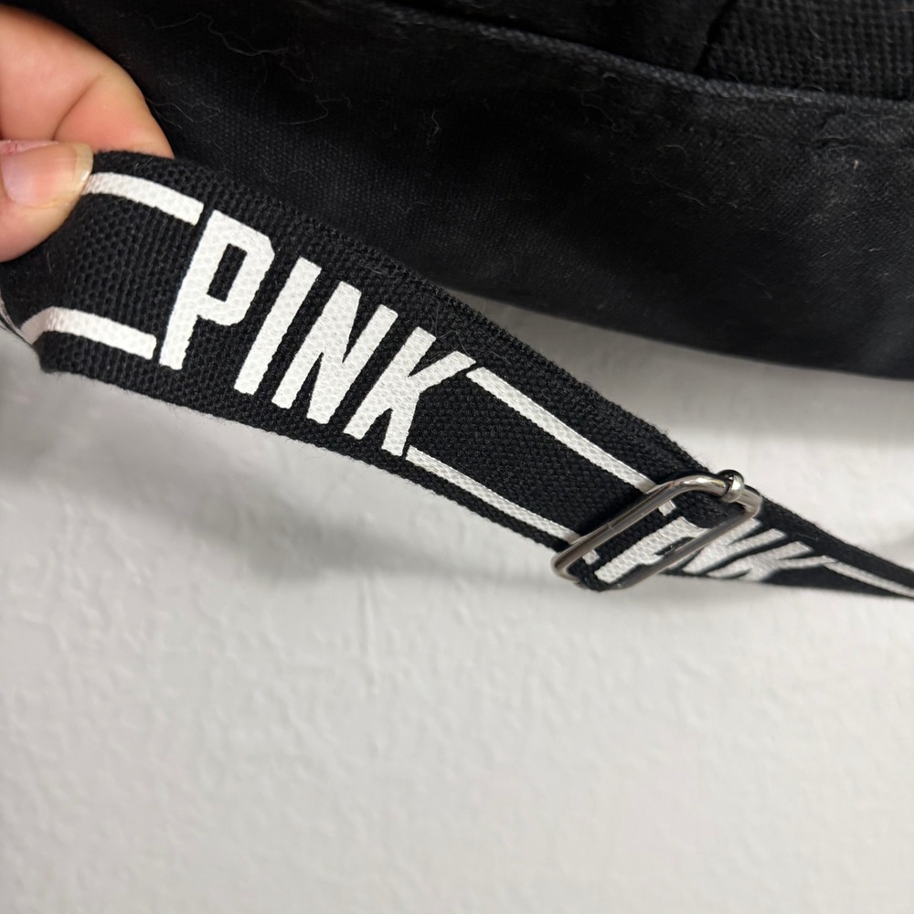 Victoria's Secret PINK Black Canvas Duffel Bag Logo Strap Weekend Gym Travel - Picture 4 of 9